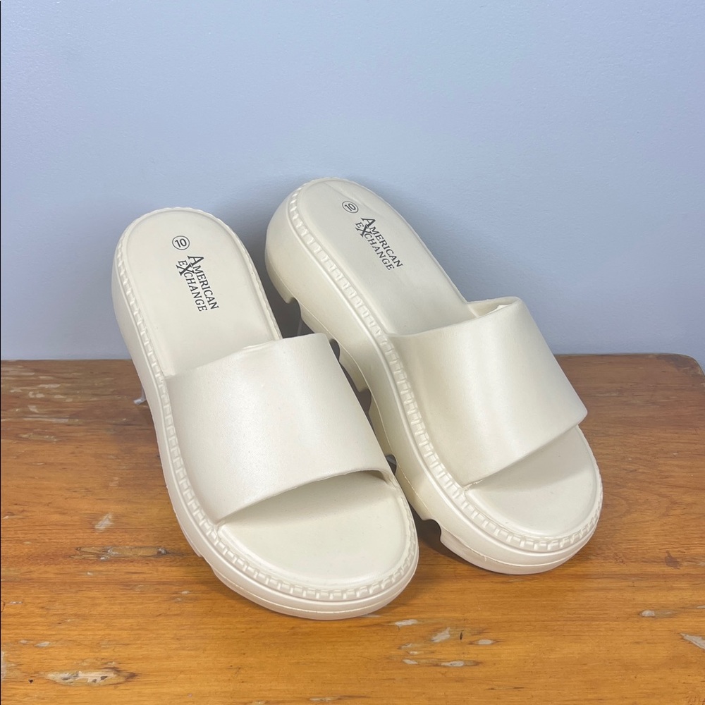 American Exchange Cream Platform Slide Sandals with Wide Strap